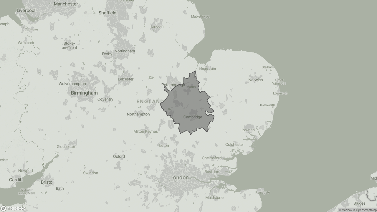 Map of Cost of Live-in Care in Cambridgeshire showing towns we provide care in