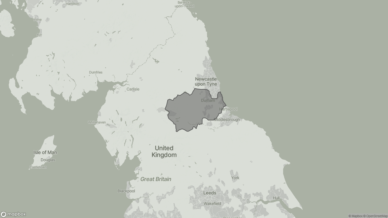 Map of Cost of Live-in Care in Durham showing towns we provide care in