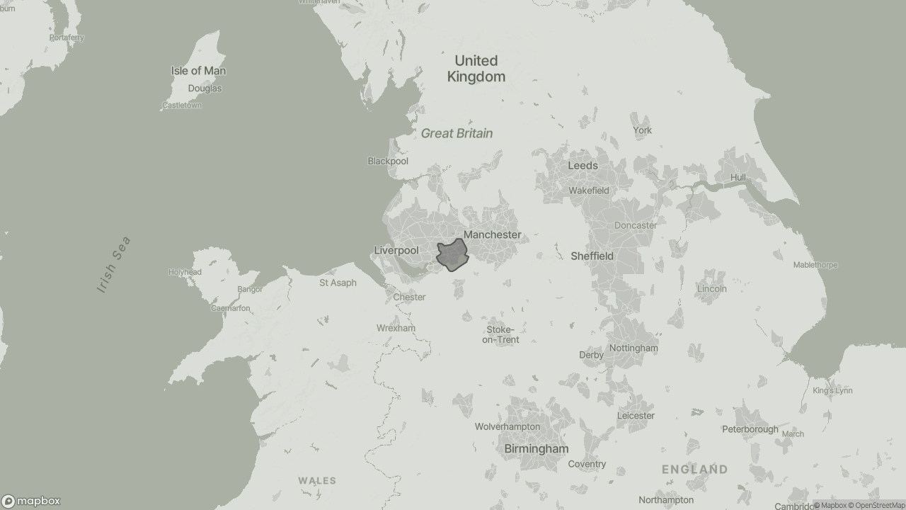 Map of Cost of Live-in Care in Warrington showing towns we provide care in